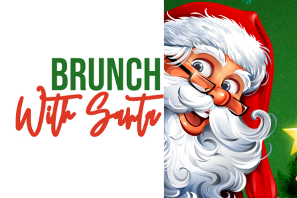 An illustration of Santa Claus smiling with the words "Brunch with Santa."