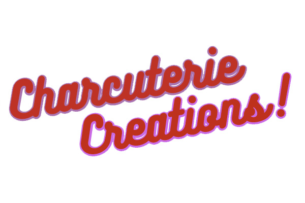 Red bubbly cursive text that reads "Charcuterie Creations!" against a white background.